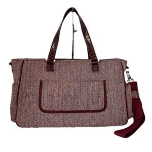 New Burgundy Chevron Pattern Overnight Bag with Faux Leather Straps